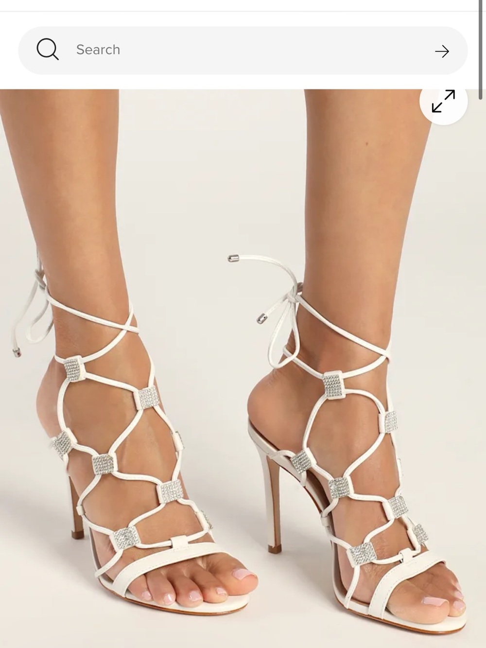 SCHUTZ White Bejeweled Lace-Up Stiletto Sandals